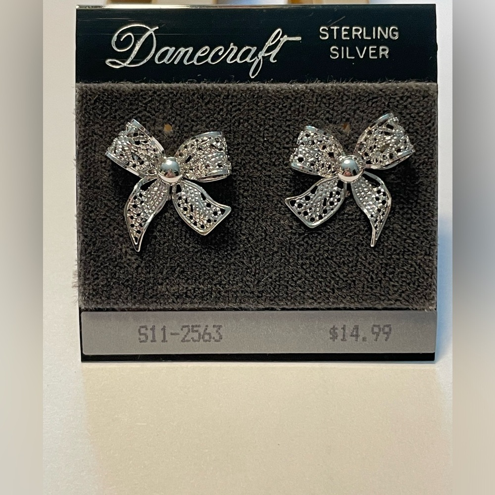 Danecraft Sterling Silver Bow Earrings NWT Vintage
